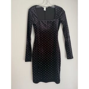 H&M Black Velvet Sz XS Party Dress  Sparkle Studded New Years Eve Holidays